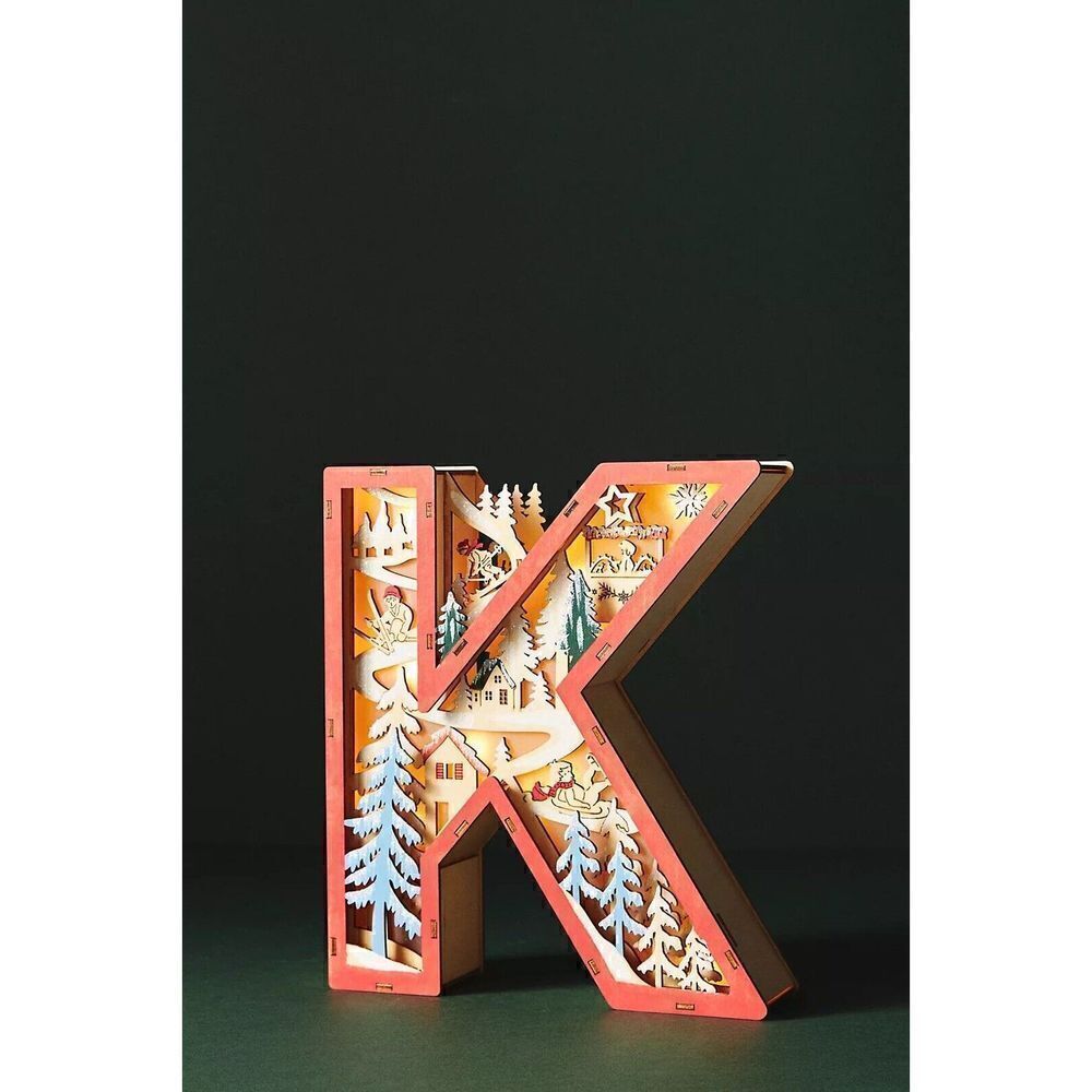 NEW ANTHROPOLOGIE Monogram Wonderland Light-Up Scene Christmas Letter K